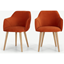 Picture of Lule Set of 2 Carver Dining Chairs, Flame Orange Velvet & Oak