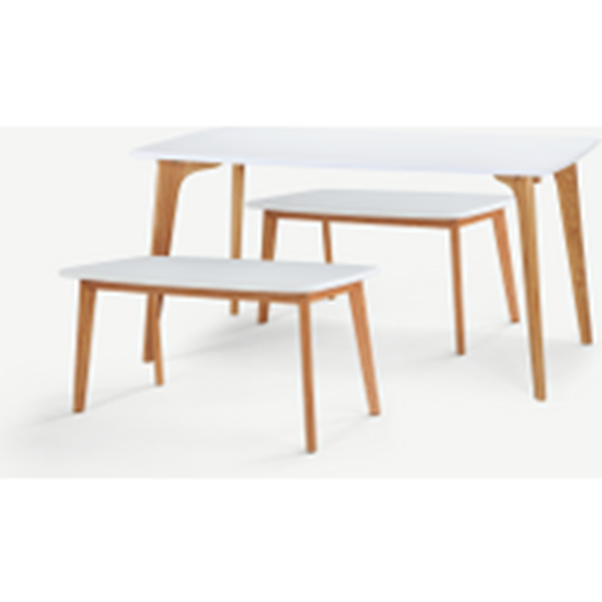 Fjord Dining Table and Bench Set , Oak and White