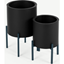 Picture of Noor Set Of Two Galvanized Iron Round Plant Stands, Black & Teal