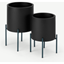 Picture of Noor Set of 2 Large Galvanized Iron Round Plant Stands, Black & Teal