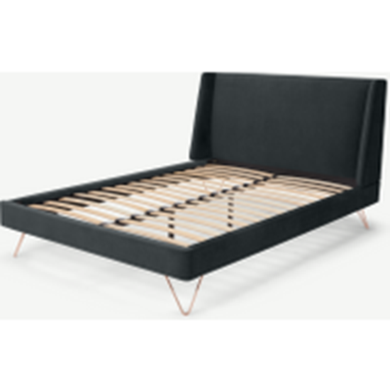 Elona Double Bed, Midnight Grey Velvet & Copper Legs