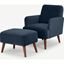Picture of Elvi Accent Armchair and Footstool, Sapphire Blue Velvet