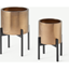 Picture of Gia Set of 2 Metallic Glaze Earthenware Planters with Stand, Bronze