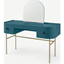 Picture of Tandy Dressing Table, Teal Blue with Gloss Black Handles & Brass Legs