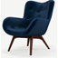 Picture of Doris Accent Armchair, Regal Blue Velvet with Dark Wood Legs