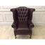 Picture of Queen Anne Scroll Wing Chair without Castors in Antique Look Brown Leather (2 Available)