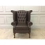 Picture of Queen Anne Scroll Wing Chair without Castors in Apache Roast Distressed Leather