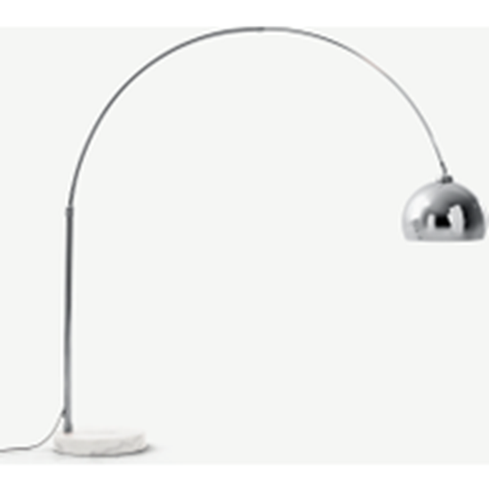 Bow Large Arc Overreach Floor Lamp, Chrome and White Marble