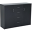Picture of HOMCOM 2 Door 4 Drawer Cabinet Storage Unit Free Standing Cupboard Chest Organizer Solid Wood (Black)
