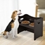 Picture of PawHut Elevated Duo Pet Feeder w/ 2 Stainless Steel Bowls MDF Frame Adjustable Shelf Handles Raised Dog Cat Food Drink 47x54cm Brown