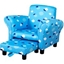 Picture of HOMCOM Cute Cloud Star Child Armchair Mini Seat Wood Frame w/ Footrest Padding Anti-Slip Legs High Back Arms Bedroom Playroom Furniture Accessory Blue