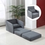 Picture of HOMCOM Faux Suede Sofa Bed Armchair Soft Floor Sleeper Lounger Futon Couch W/ Pillow and Pocket-Grey