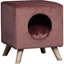 Picture of PawHut Flannel-Feel Elevated Cube Pet Sofa Hut w/ Wood Frame Legs Cushion Cat Dog Compact Home Platform Hutch Crimson Pink