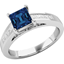Picture of A striking Square Cut Sapphire and diamond ring with shoulder stones in 18ct white gold