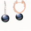 Picture of A timeless pair of 9mm Black Pearl and Round Brilliant Cut diamond drop earrings in 18ct rose gold