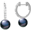Picture of A timeless pair of 9mm Black Pearl and Round Brilliant Cut diamond drop earrings in 18ct white gold