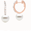 Picture of An elegant pair of White Pearl and Round Brilliant Cut diamond drop earrings in 18ct rose gold
