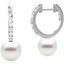 Picture of An elegant pair of White Pearl and Round Brilliant Cut diamond drop earrings in 18ct white gold