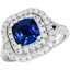 Picture of A luxurious Cushion Cut Sapphire and Diamond double halo ring with shoulder stones in platinum