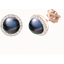 Picture of A beautiful pair of Black Pearl and Round Brilliant Cut diamond cluster earrings in 18ct rose gold