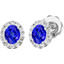 Picture of A stunning pair of oval tanzanite and diamond Halo earrings in 18ct white gold (In stock)