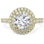 Picture of An exquisite Round Brilliant Cut diamond halo cluster with shoulder stones in 18ct yellow gold
