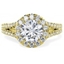 Picture of A stunning diamond halo cluster with shoulder stones in 18ct yellow gold