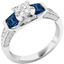 Picture of A breathtaking three stone diamond and sapphire ring with shoulder stones in 18ct white gold