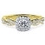 Picture of A stunning Round brilliant cut diamond cushion shaped Halo ring with shoulder stones in 18ct yellow & white gold
