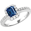 Picture of A luxurious Emerald Cut sapphire & diamond ring with shoulder stones in 18ct white gold
