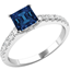 Picture of A beautiful Square Cut Sapphire and diamond ring with shoulder stones in 18ct white gold
