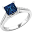 Picture of An elegant Square Cut Sapphire and Diamond ring with shoulder stones in 18ct white gold
