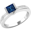 Picture of A unique Square Cut Sapphire and Diamond ring with shoulder stones in 18ct white gold