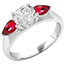 Picture of An elegant Round Brilliant Cut diamond ring with ruby shoulder stones in 18ct white gold