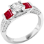 Picture of A stunning Round Brilliant Cut diamond and Ruby ring with shoulder stones in 18ct white gold