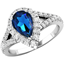 Picture of A stunning Pear Shaped Sapphire and diamond cluster ring with shoulder stones in platinum