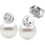 Picture of A beautiful pair of White 8mm Pearl and Round Brilliant Cut diamond earrings in 18ct white gold