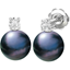 Picture of A beautiful pair of Black 8mm Pearl and Round Brilliant Cut diamond earrings in 18ct white gold