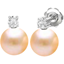 Picture of A beautiful pair of Light Peach 8mm Pearl and Round Brilliant Cut diamond earrings in 18ct white gold