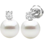 Picture of A timeless pair of White Pearl and Round Brilliant Cut diamond earrings in 18ct white gold