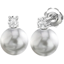 Picture of A beautiful pair of 8mm Dark Silver Pearl and Round Brilliant Cut diamond earrings in 18ct white gold