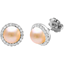 Picture of A stunning pair of Light Peach Pearl and diamond cluster earrings in 18ct white gold