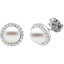 Picture of A timeless pair of White Pearl and Round Brilliant Cut diamond cluster earrings in 18ct white gold