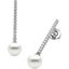 Picture of A beautiful pair of 9mm White Pearl and Round Brilliant Cut diamond drop earrings in 18ct white gold