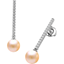 Picture of A stunning pair of 9mm Light Peach Pearl and Round Brilliant Cut diamond drop earrings in 18ct white gold