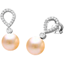 Picture of A timeless pair of 9mm Light Peach Pearl and Round Brilliant Cut diamond drop earrings in 18ct white gold