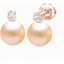 Picture of A beautiful pair of Light Peach 8mm Pearl and Round Brilliant Cut diamond earrings in 18ct rose gold