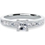 Picture of An elegant Princess Cut diamond ring with Baguette cut diamond shoulder stones in platinum