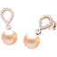 Picture of A timeless pair of 9mm Light Peach Pearl and Round Brilliant Cut diamond drop earrings in 18ct rose gold