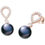 Picture of A stunning pair of 8mm Black Pearl and Round Brilliant Cut diamond drop earrings in 18ct rose gold